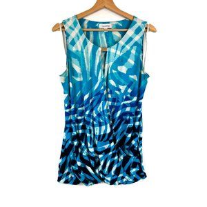 Calvin Klein Blue Sleeveless Flowy Faux Wrap Tank Top M